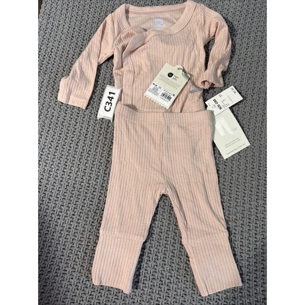 Cloud Island Two-Piece Pajama Pink Fold Over Cuffs NB–0M NWT